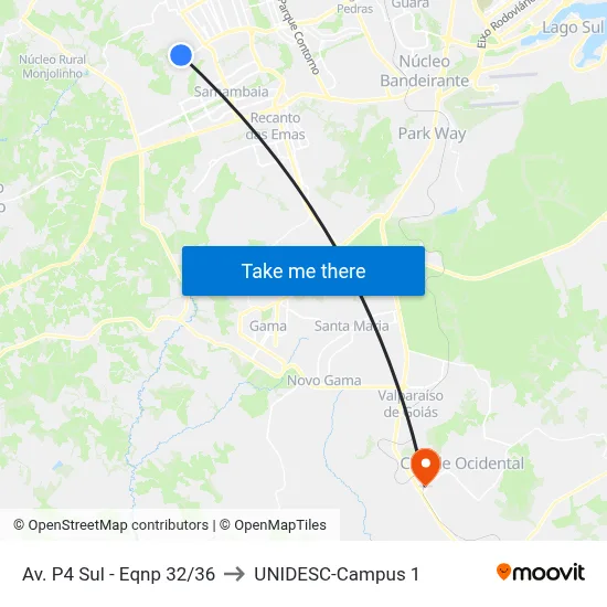Av. P4 Sul - Eqnp 32/36 to UNIDESC-Campus 1 map