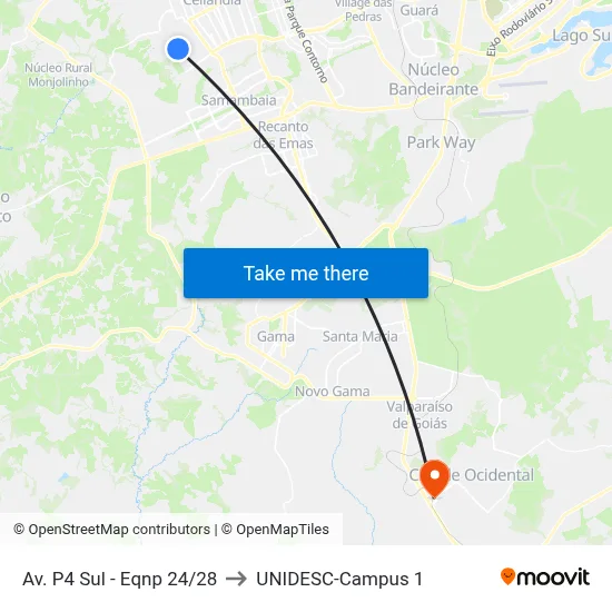 Av. P4 Sul - Eqnp 24/28 to UNIDESC-Campus 1 map