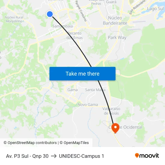 Av. P3 Sul - Qnp 30 to UNIDESC-Campus 1 map