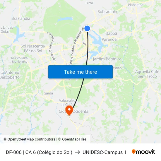 DF-006 | CA 6 (Colégio do Sol) to UNIDESC-Campus 1 map