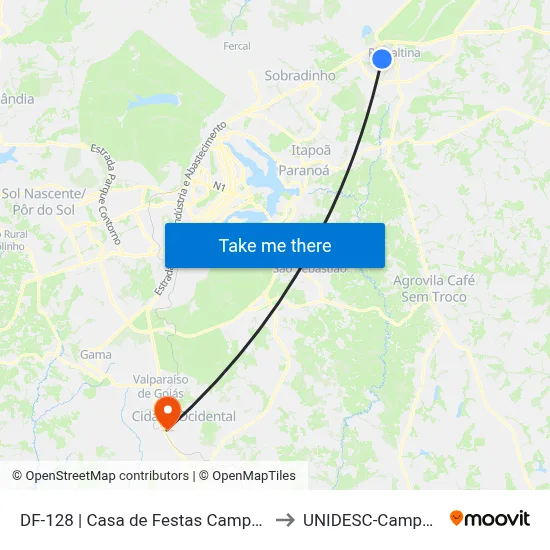 DF-128 | Casa de Festas Campestre to UNIDESC-Campus 1 map