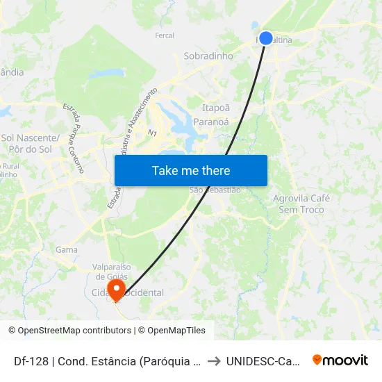 Df-128 | Cond. Estância (Paróquia Santa Luzia) to UNIDESC-Campus 1 map