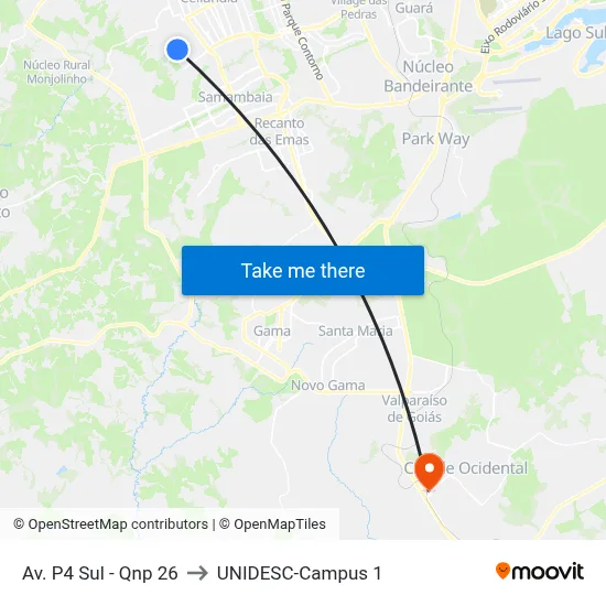 Av. P4 Sul - Qnp 26 to UNIDESC-Campus 1 map