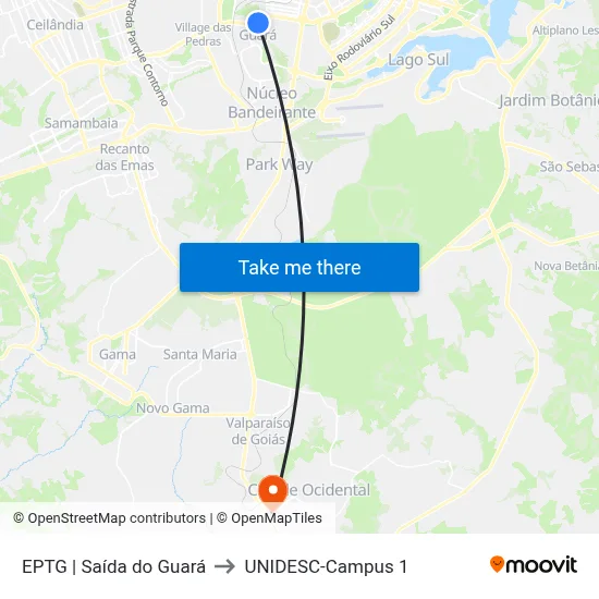 EPTG | Saída do Guará to UNIDESC-Campus 1 map