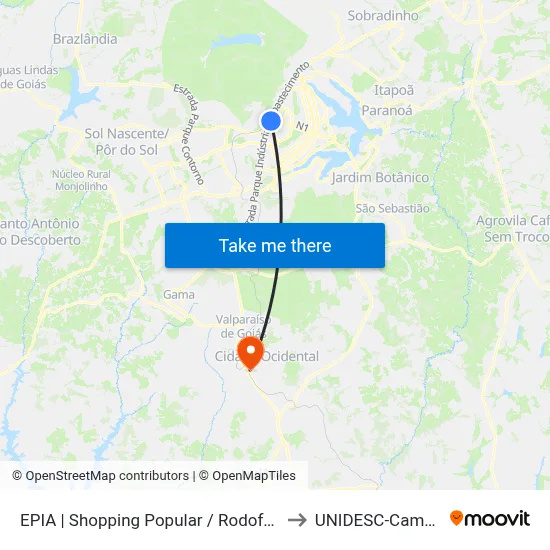 EPIA | Shopping Popular / Rodoferoviaria to UNIDESC-Campus 1 map