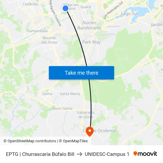 EPTG | Churrascaria Búfalo Bill to UNIDESC-Campus 1 map