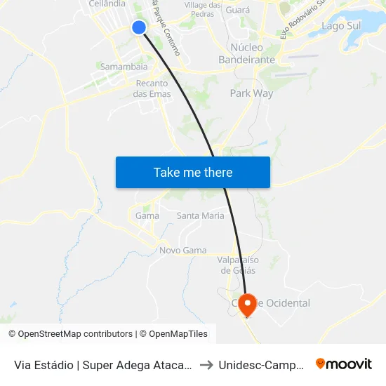 Via Estádio | Super Adega Atacadista to Unidesc-Campus 1 map