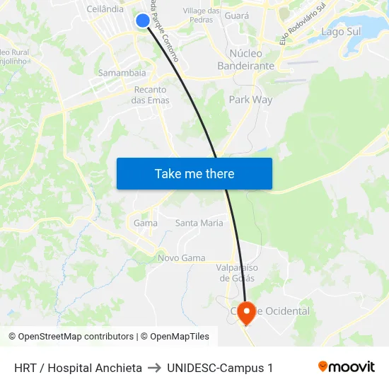HRT / Hospital Anchieta to UNIDESC-Campus 1 map