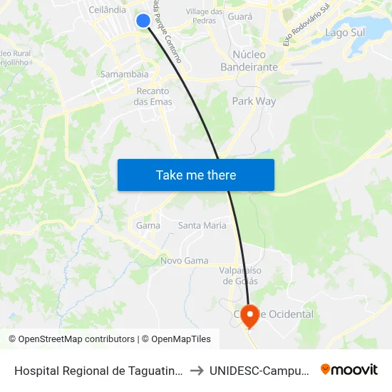 Hospital Regional de Taguatinga to UNIDESC-Campus 1 map