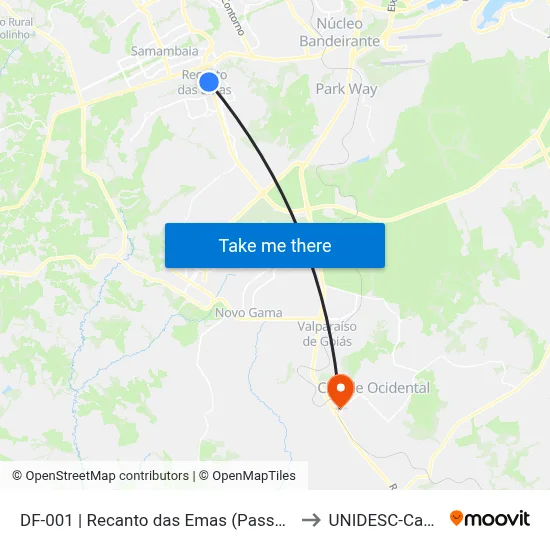 DF-001 | Recanto das Emas (Passarela da Unire) to UNIDESC-Campus 1 map