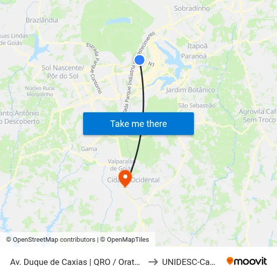 Av. Duque de Caxias | QRO / Oratório / CITEx to UNIDESC-Campus 1 map