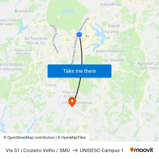 Via S1 | Cruzeiro Velho / SMU to UNIDESC-Campus 1 map