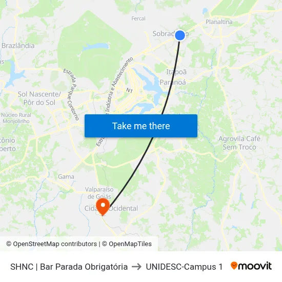 SHNC | Bar Parada Obrigatória to UNIDESC-Campus 1 map