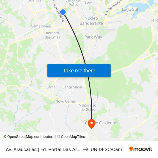 Av. Araucárias | Ed. Portal Das Araucárias to UNIDESC-Campus 1 map
