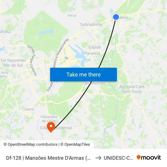Df-128 | Mansões Mestre D'Armas (Paróquia Santa Luzia) to UNIDESC-Campus 1 map