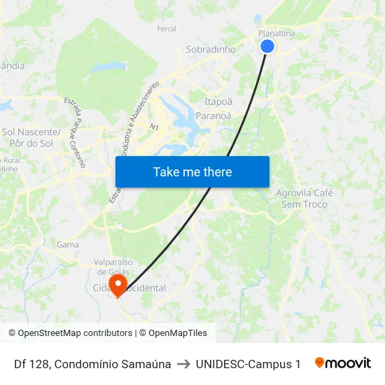 Df 128, Condomínio Samaúna to UNIDESC-Campus 1 map