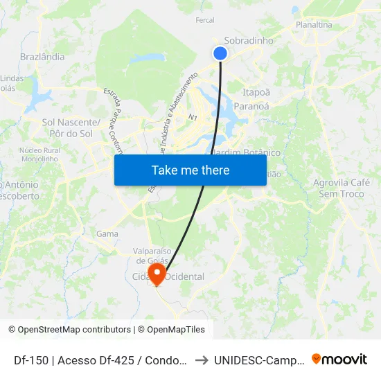 Df-150 | Acesso Df-425 / Condomínios to UNIDESC-Campus 1 map
