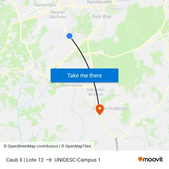 Caub II | Lote 12 to UNIDESC-Campus 1 map