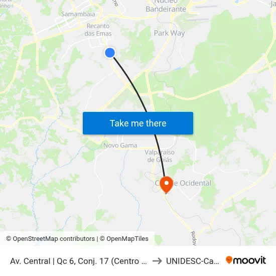 Av. Central | Qc 6, Conj. 17 (Centro De Saúde N° 4) to UNIDESC-Campus 1 map