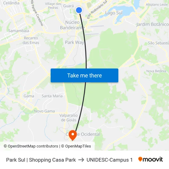 Park Sul | Shopping Casa Park to UNIDESC-Campus 1 map
