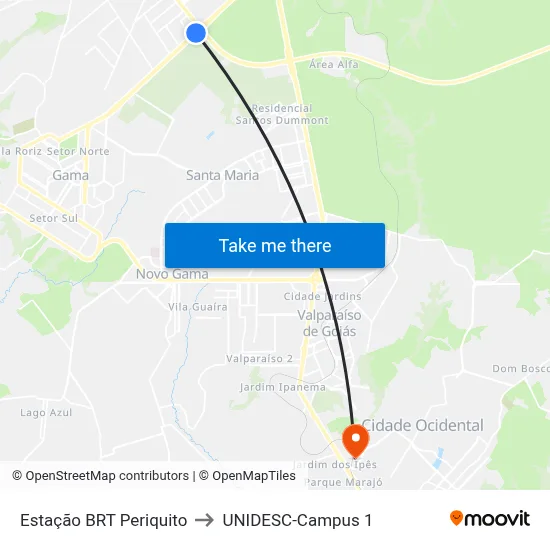 Estação BRT Periquito to UNIDESC-Campus 1 map