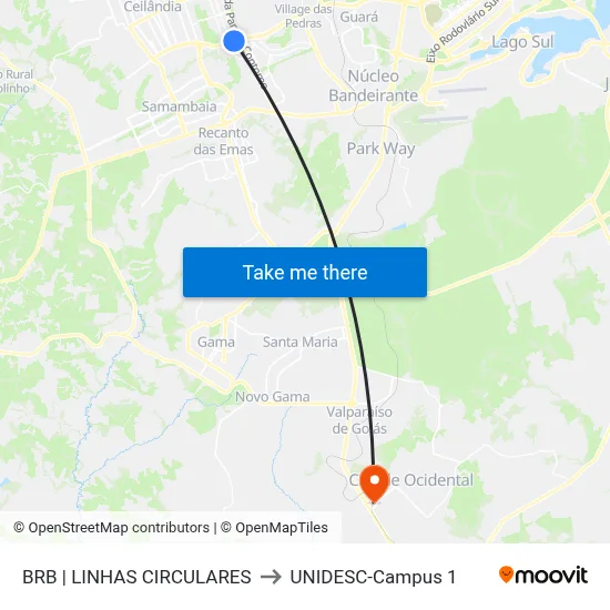 BRB | LINHAS CIRCULARES to UNIDESC-Campus 1 map