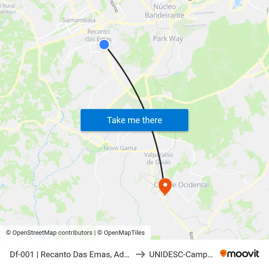 Df-001 | Recanto Das Emas, Ade 200 to UNIDESC-Campus 1 map