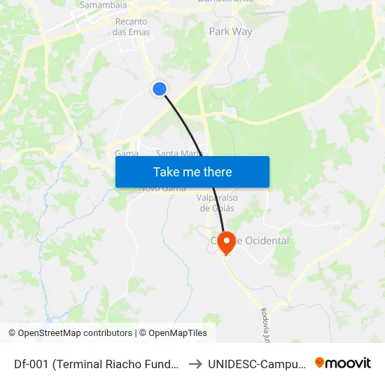Df-001 (Terminal Riacho Fundo II) to UNIDESC-Campus 1 map
