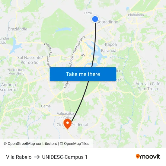 Vila Rabelo to UNIDESC-Campus 1 map
