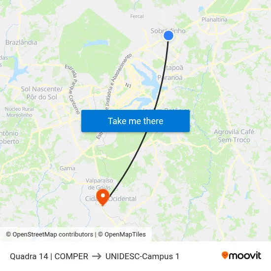 Quadra 14 | COMPER to UNIDESC-Campus 1 map