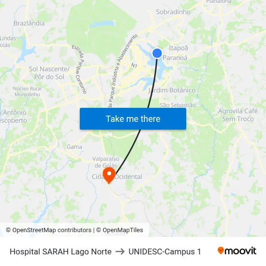 Hospital SARAH Lago Norte to UNIDESC-Campus 1 map