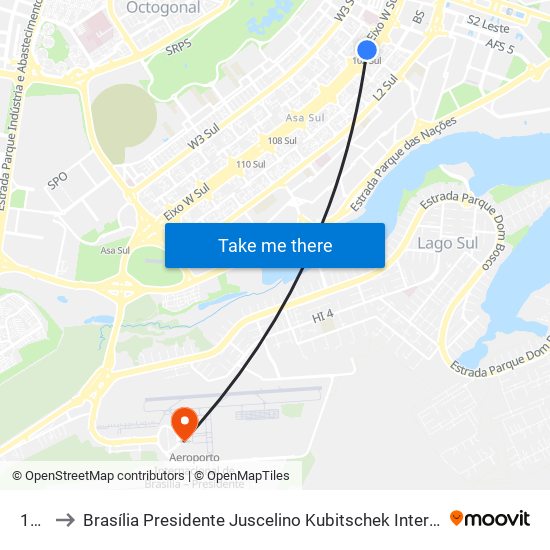 102 Sul to Brasília Presidente Juscelino Kubitschek International Airport (BSB) (Aeroporto Internacional de Br map