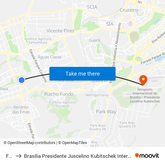 Furnas to Brasília Presidente Juscelino Kubitschek International Airport (BSB) (Aeroporto Internacional de Br map