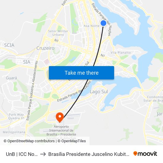 UnB | ICC Norte / Faculdade de Direito to Brasília Presidente Juscelino Kubitschek International Airport (BSB) (Aeroporto Internacional de Br map