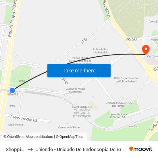 Shopping to Uniendo - Unidade De Endoscopia De Brasília map