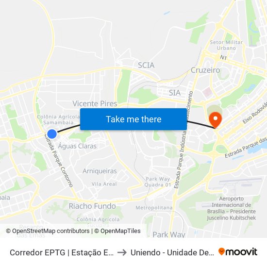 Corredor EPTG | Estação Estrada Parque (Sentido Tag.) to Uniendo - Unidade De Endoscopia De Brasília map