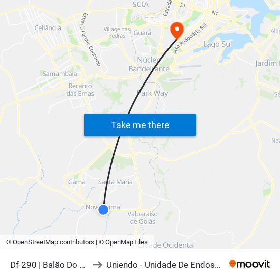 Df-290 | Balão Do Novo Gama to Uniendo - Unidade De Endoscopia De Brasília map