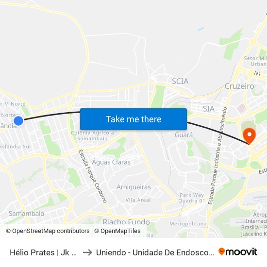 Hélio Prates | Jk Shopping to Uniendo - Unidade De Endoscopia De Brasília map