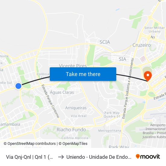 Via Qnj-Qnl | Qnl 1 (Ubs 3 / Ced 6) to Uniendo - Unidade De Endoscopia De Brasília map