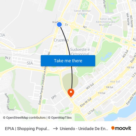 EPIA | Shopping Popular / Rodoferroviaria to Uniendo - Unidade De Endoscopia De Brasília map