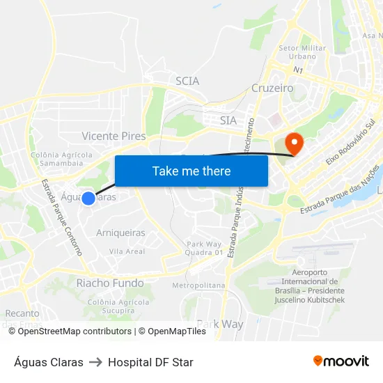 Águas Claras to Hospital DF Star map