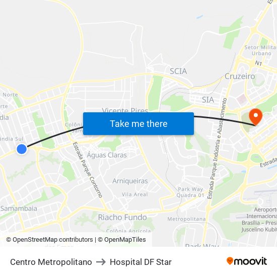 Centro Metropolitano to Hospital DF Star map