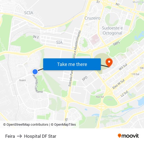 Feira to Hospital DF Star map