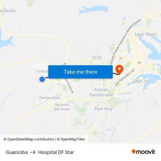 Guariroba to Hospital DF Star map