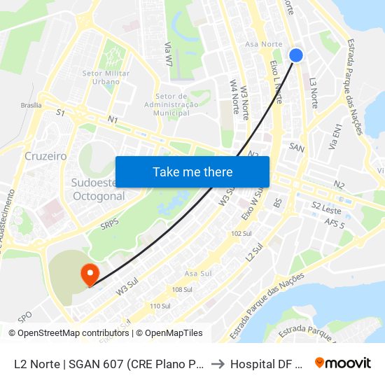 L2 Norte | SGAN 607 (CRE Plano Piloto) to Hospital DF Star map