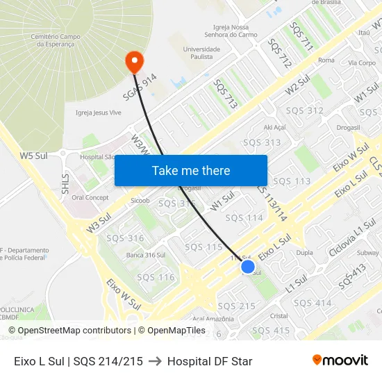 Eixo L Sul | SQS 214/215 to Hospital DF Star map