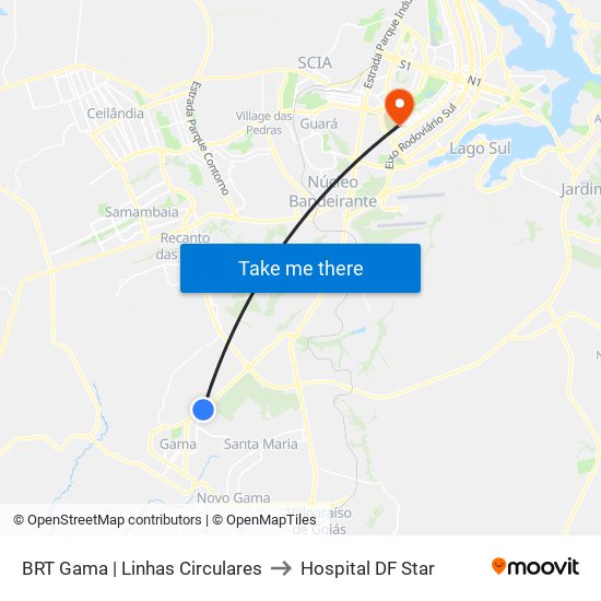 BRT Gama | Linhas Circulares to Hospital DF Star map