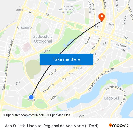 Asa Sul to Hospital Regional da Asa Norte (HRAN) map