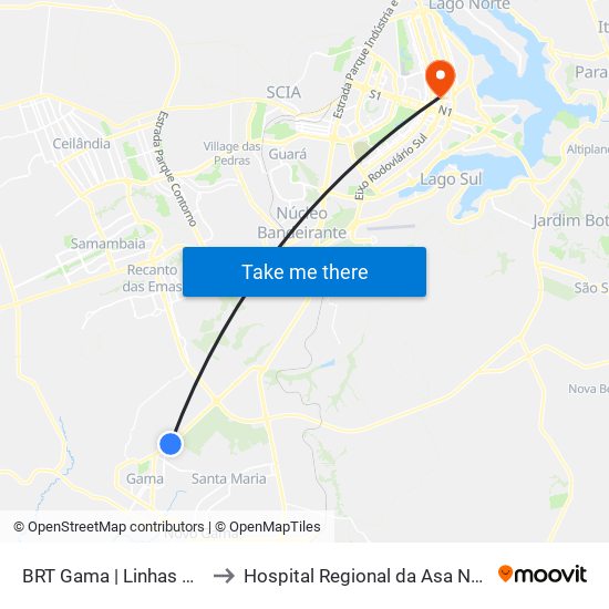 BRT Gama | Linhas Circulares to Hospital Regional da Asa Norte (HRAN) map