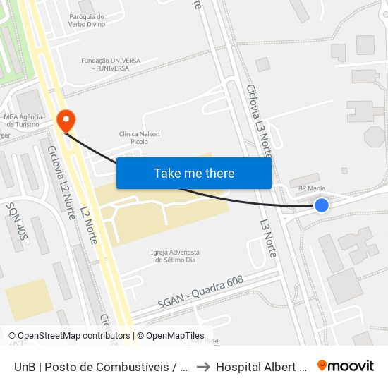 UnB | Posto de Combustíveis / Subway to Hospital Albert Sabin map